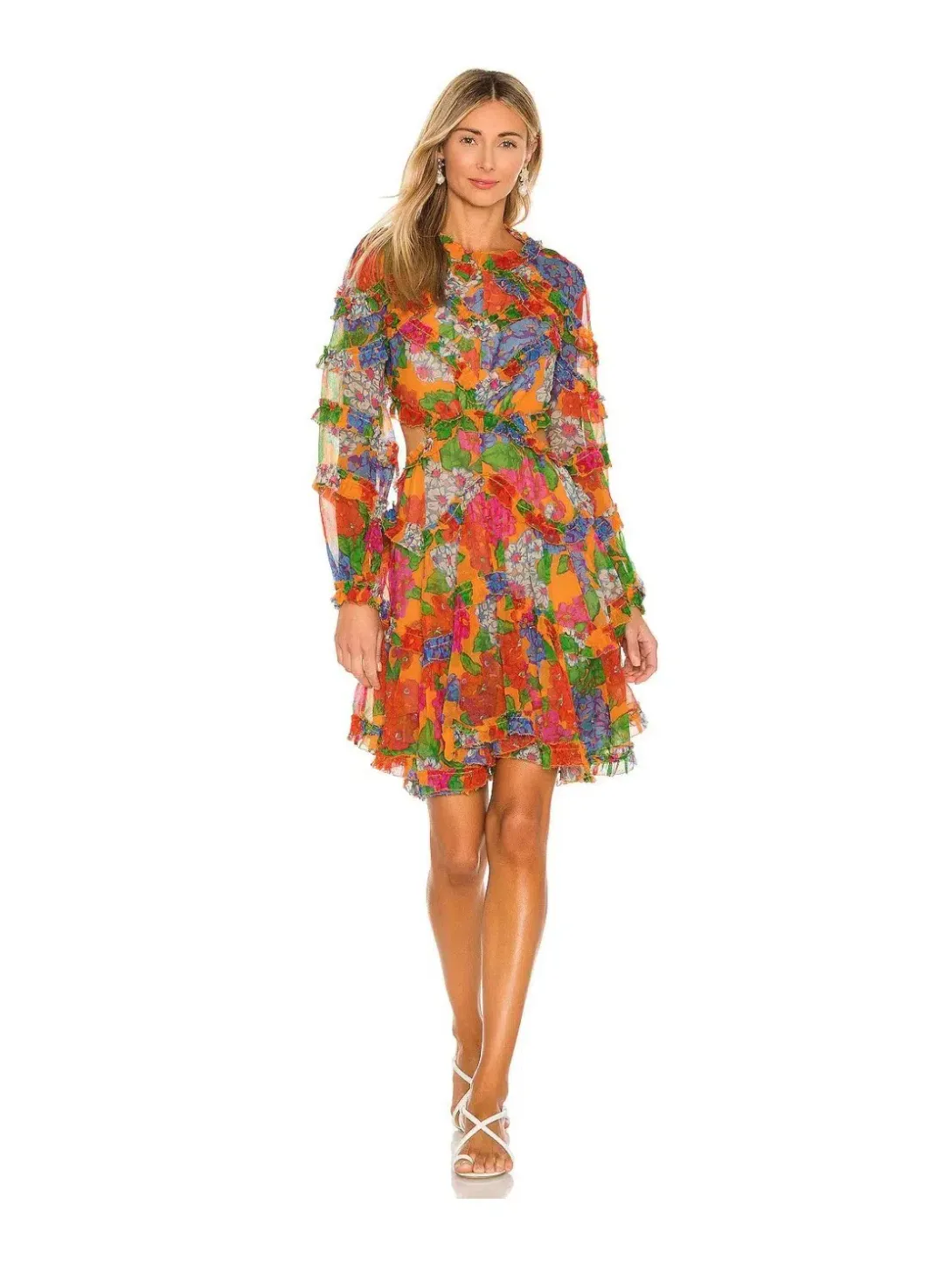 Zimmermann Riders Frill Mini Dress Mango Floral Orange Size 1 / AU 10 for rent on The Volte - main image