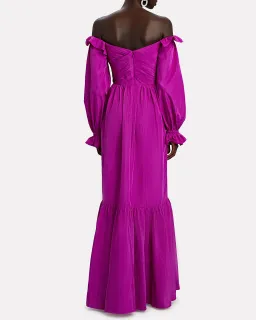 Self Portrait Off-the-shoulder ruffled taffeta gown Purple Size AU 12 for rent on The Volte - image 2