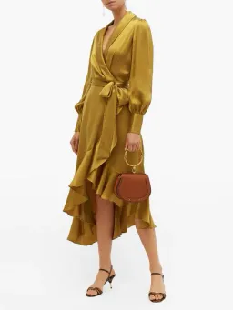 Zimmermann Espionage Wrap Midi Dress Gold Size 2 / AU 12 for rent on The Volte - image 1