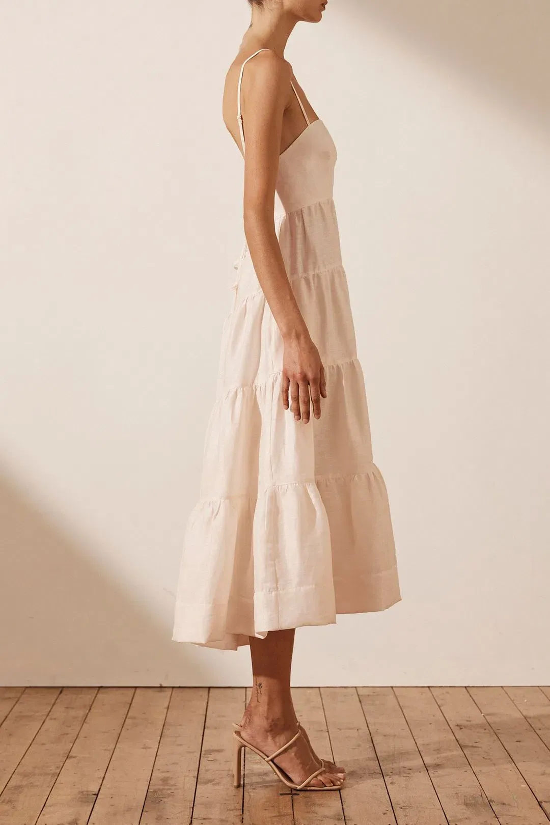 Shona Joy Elsa Tiered Midi Dress Ecru Size 10 / M for rent on The Volte - main image