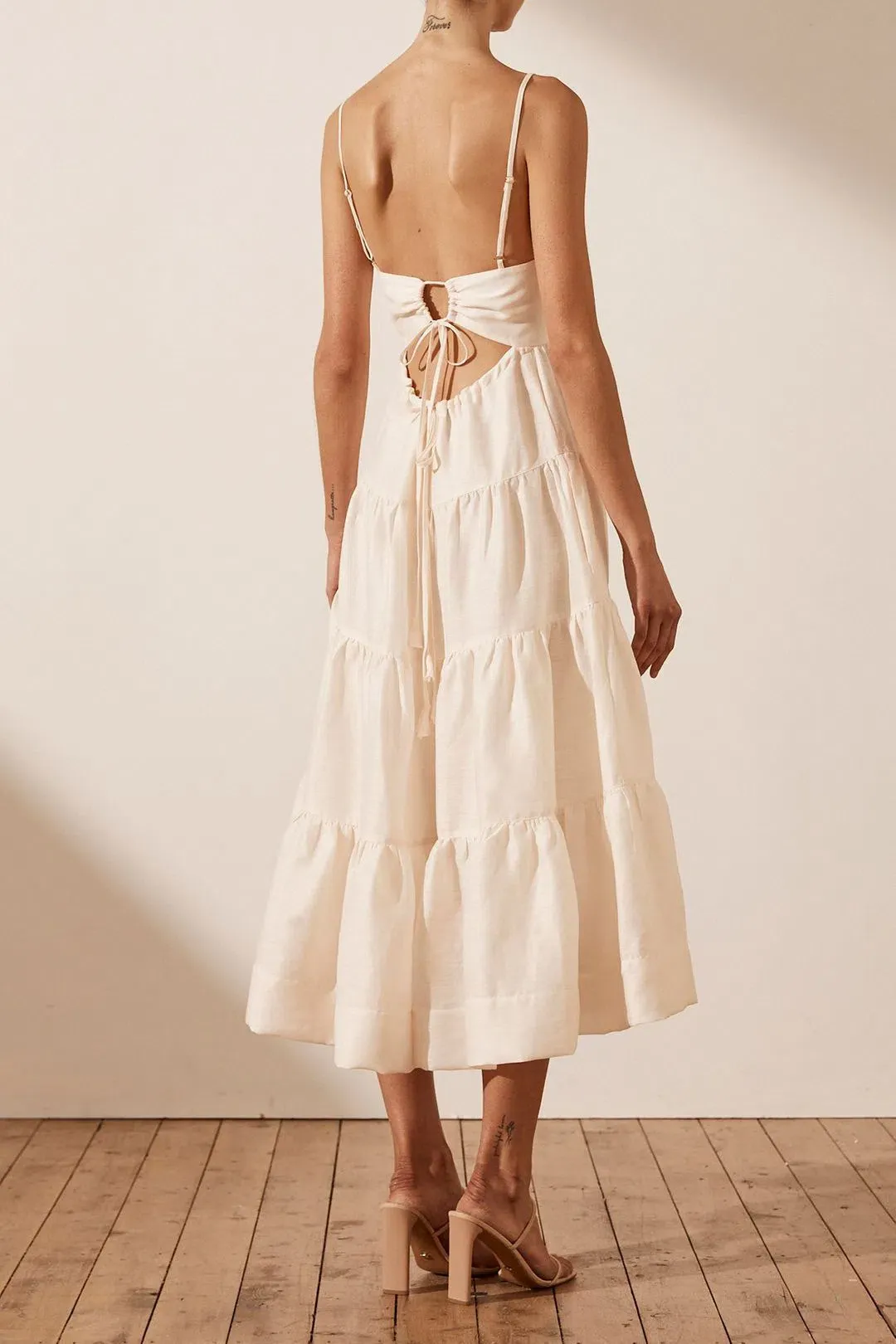 Shona Joy Elsa Tiered Midi Dress Ecru Size 10 / M for rent on The Volte - main image