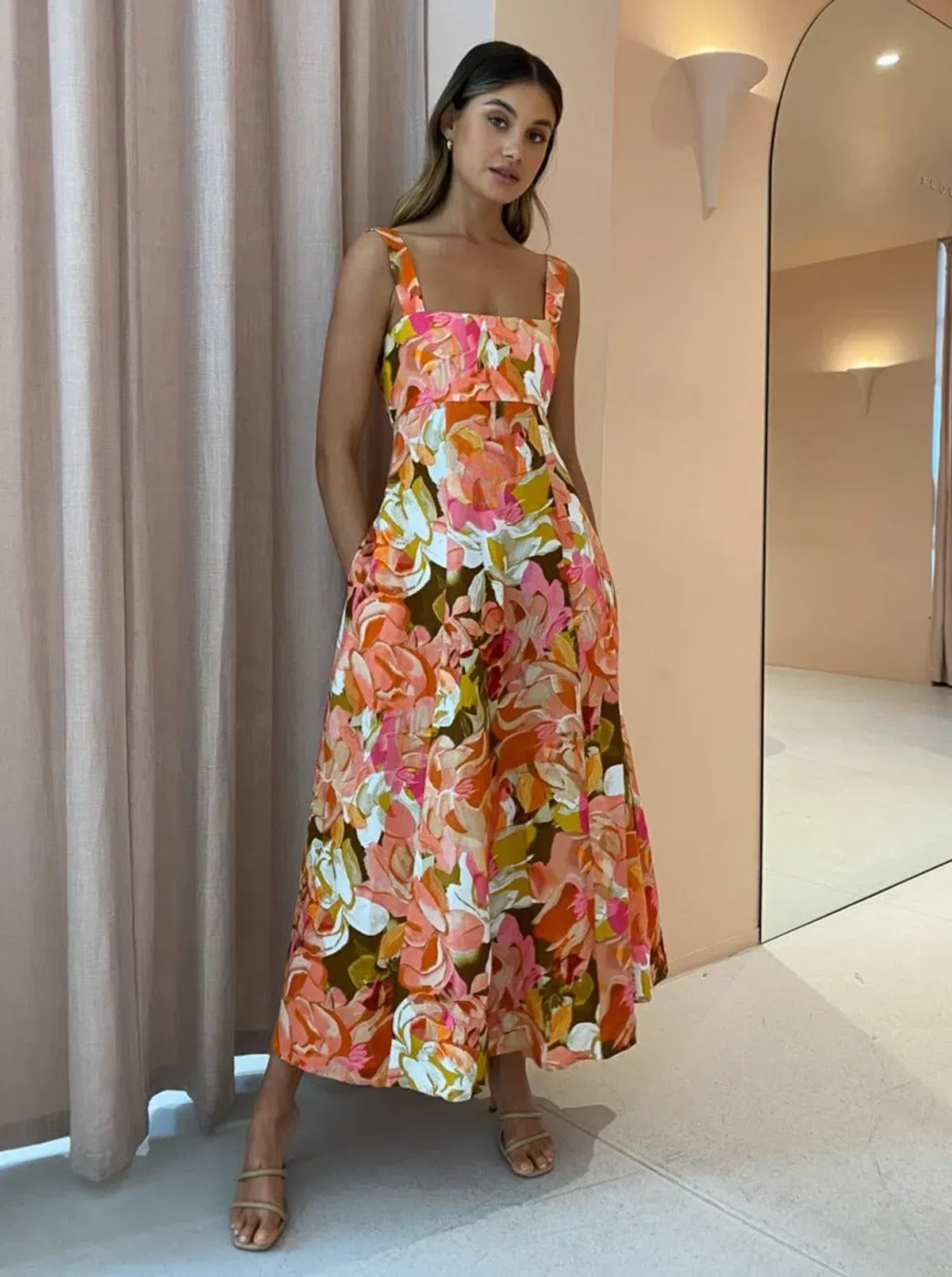 Acler Tate Midi Dress in Pink Bouquet Size 14 for rent on The Volte - main image