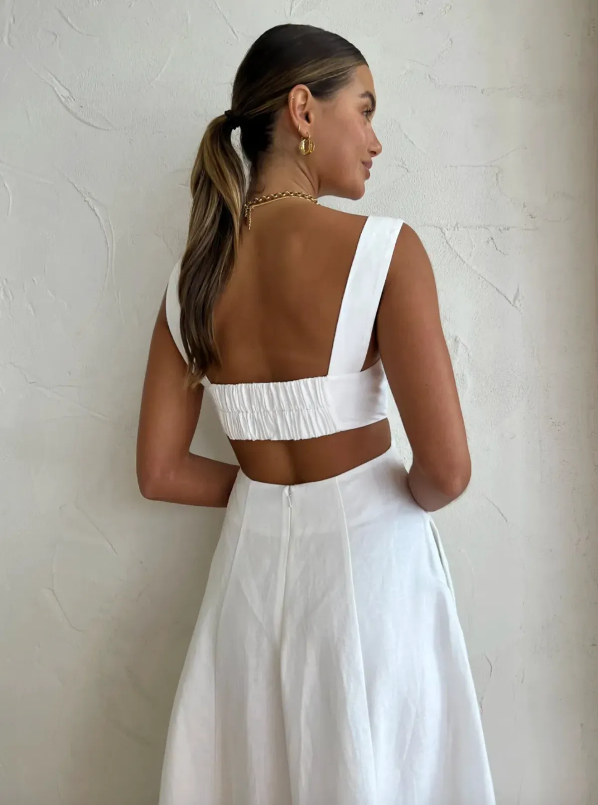 Shona Joy Morgan Linen Cut Out Midi Dress in Ivory Size 10 / M - Image 7