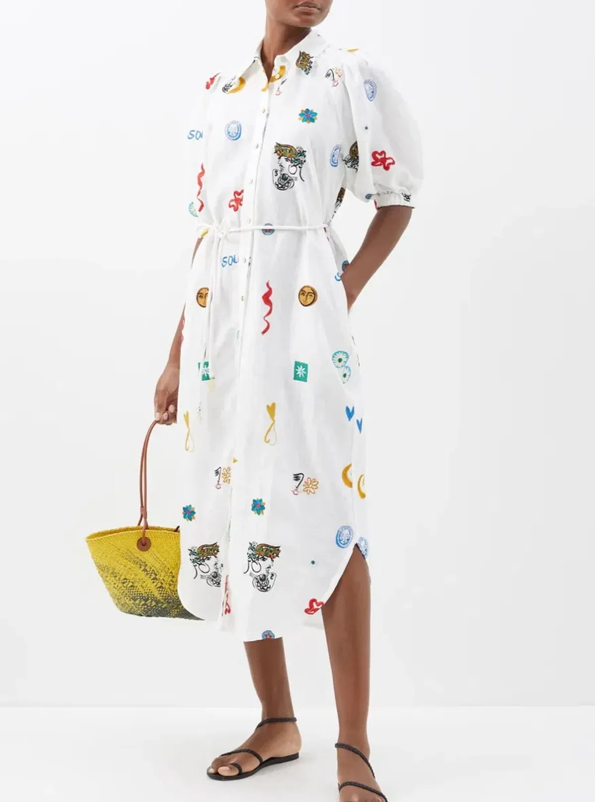 Alemais Soleil Embroidered Linen Shirtdress Print Size 12 - Image 2