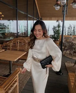 Shona Joy La Lune Balloon Sleeve Midi Dress with Belt in Cream Size 12 / L for rent on The Volte - image 3