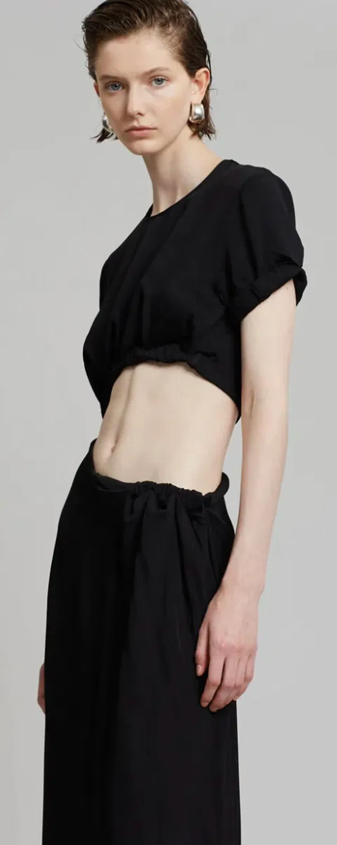 Christopher Esber Roll Sleeve Tee Dress Black Size 6 / XS for rent on The Volte - main image