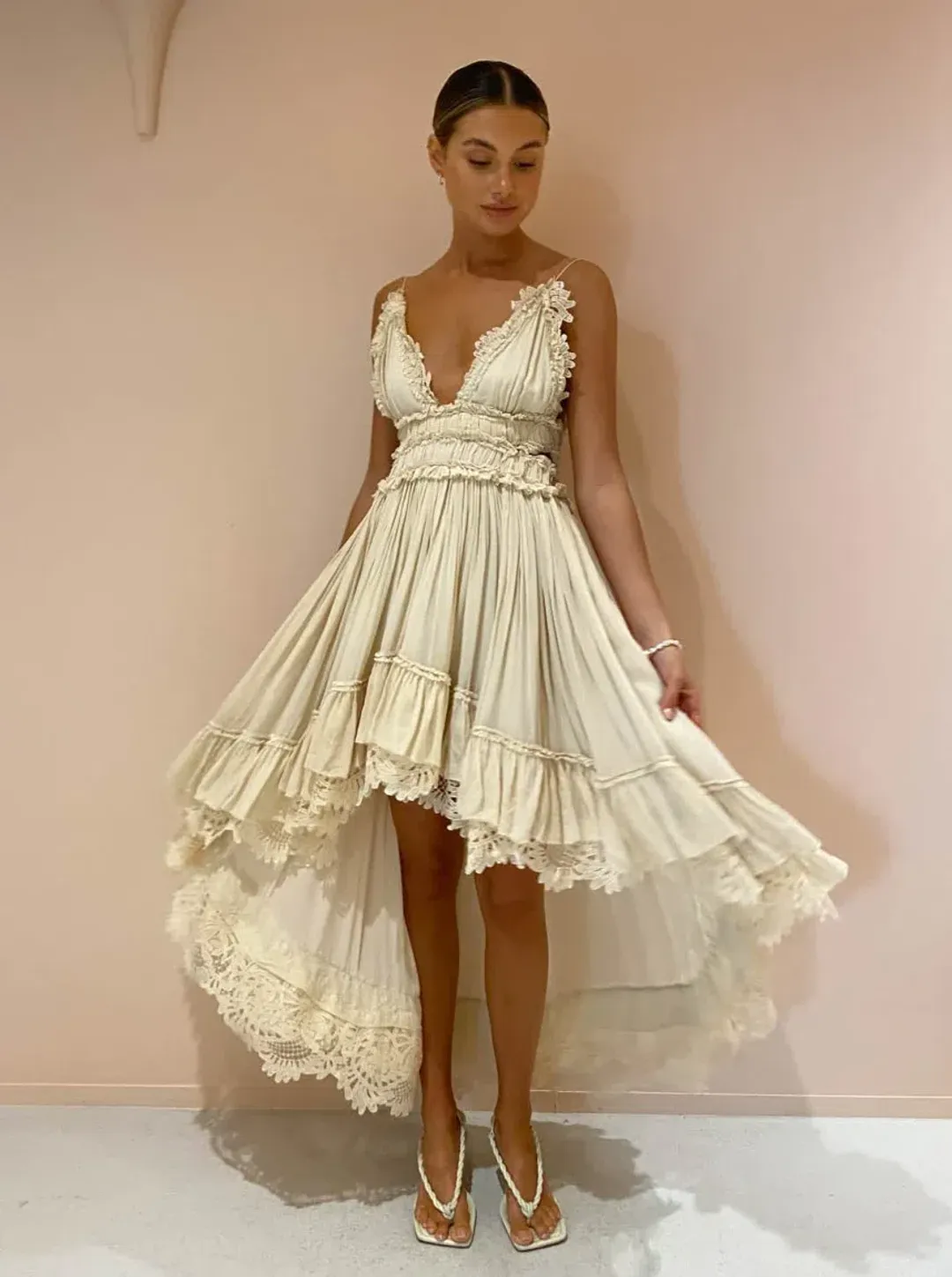 Magali Pascal Emiliana Midi Dress in Ivory Cream Size M / Au 10 for rent on The Volte - main image