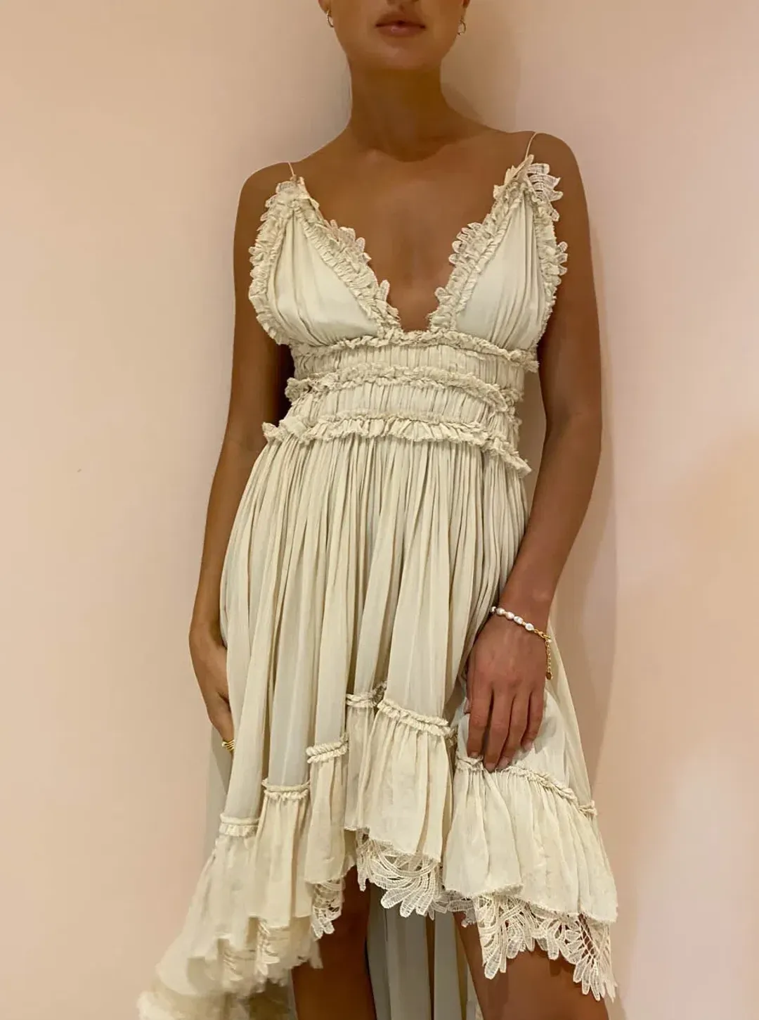 Magali Pascal Emiliana Midi Dress in Ivory Cream Size M / Au 10 for rent on The Volte - main image