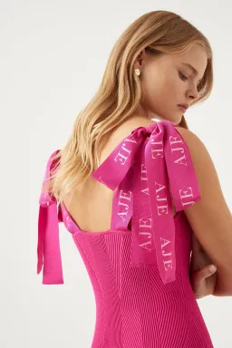 Aje Amber Knit Tie Shoulder Mini Dress Pink Size Small for rent on The Volte - image 3