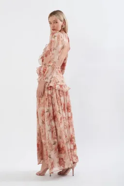 Sonya Moda Ruffle Cut Out Maxi Dress in Spiced Peonies Print Size 6 for rent on The Volte - image 3