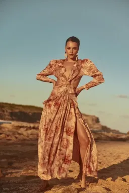 Sonya Moda Ruffle Cut Out Maxi Dress in Spiced Peonies Print Size 6 for rent on The Volte - image 2