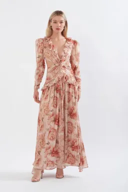 Sonya Moda Ruffle Cut Out Maxi Dress in Spiced Peonies Print Size 6 for rent on The Volte - image 1