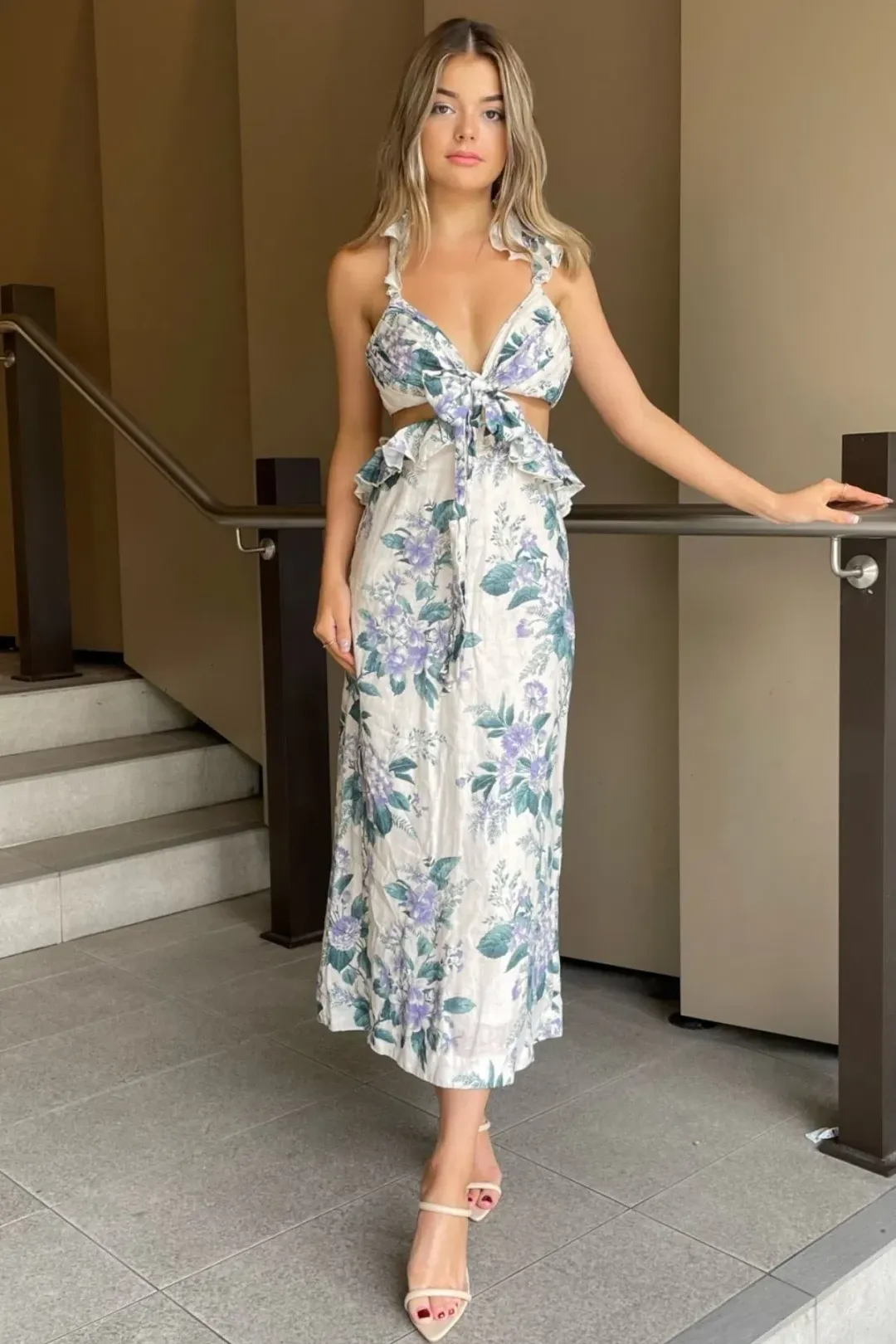 Zimmermann Cassia Ruffle Midi Dress Print Size 8 for rent on The Volte - main image