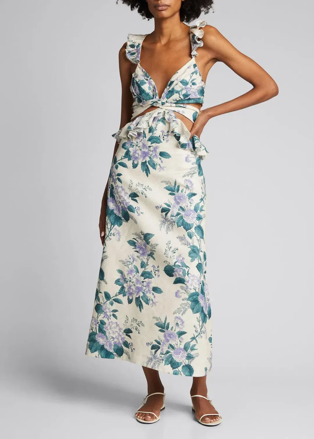 Zimmermann Cassia Ruffle Midi Dress Print Size 8 for rent on The Volte - main image