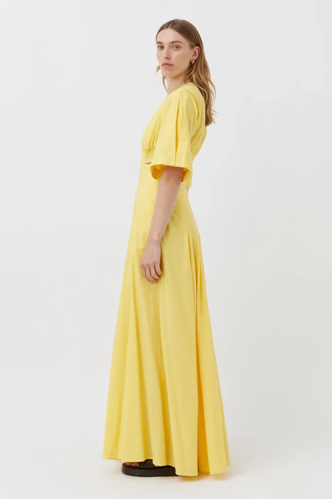 Camilla and Marc Antonella V-Neck Dress Lemon Yellow Size 10 for rent on The Volte - main image