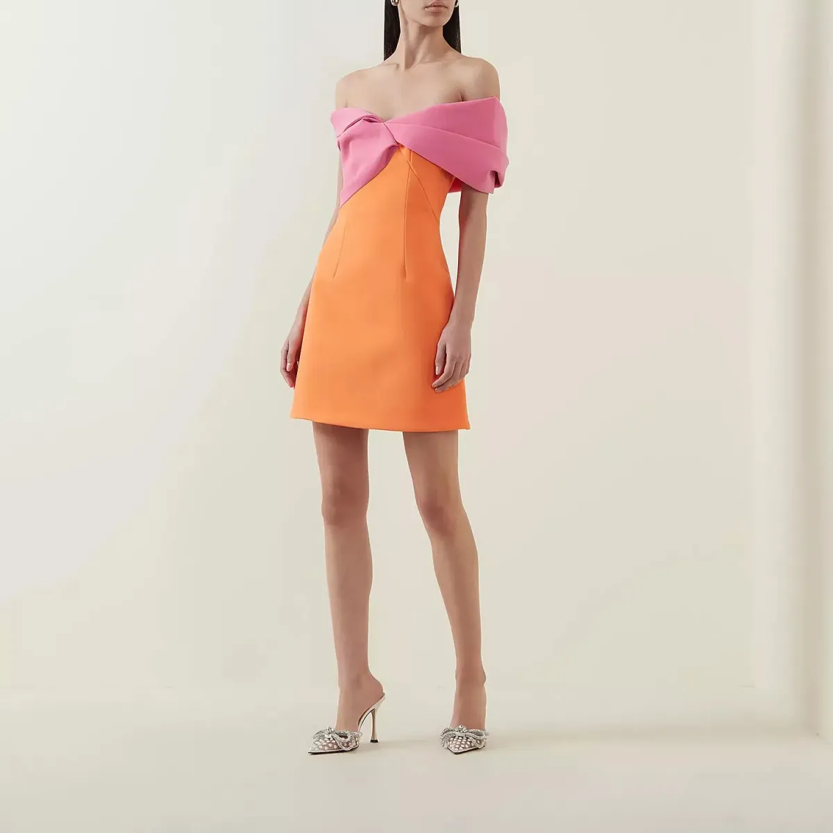 Rachel Gilbert Matteo Off Shoulder Mini Dress Orange/Pink Size 1 / AU 8 for rent on The Volte - main image
