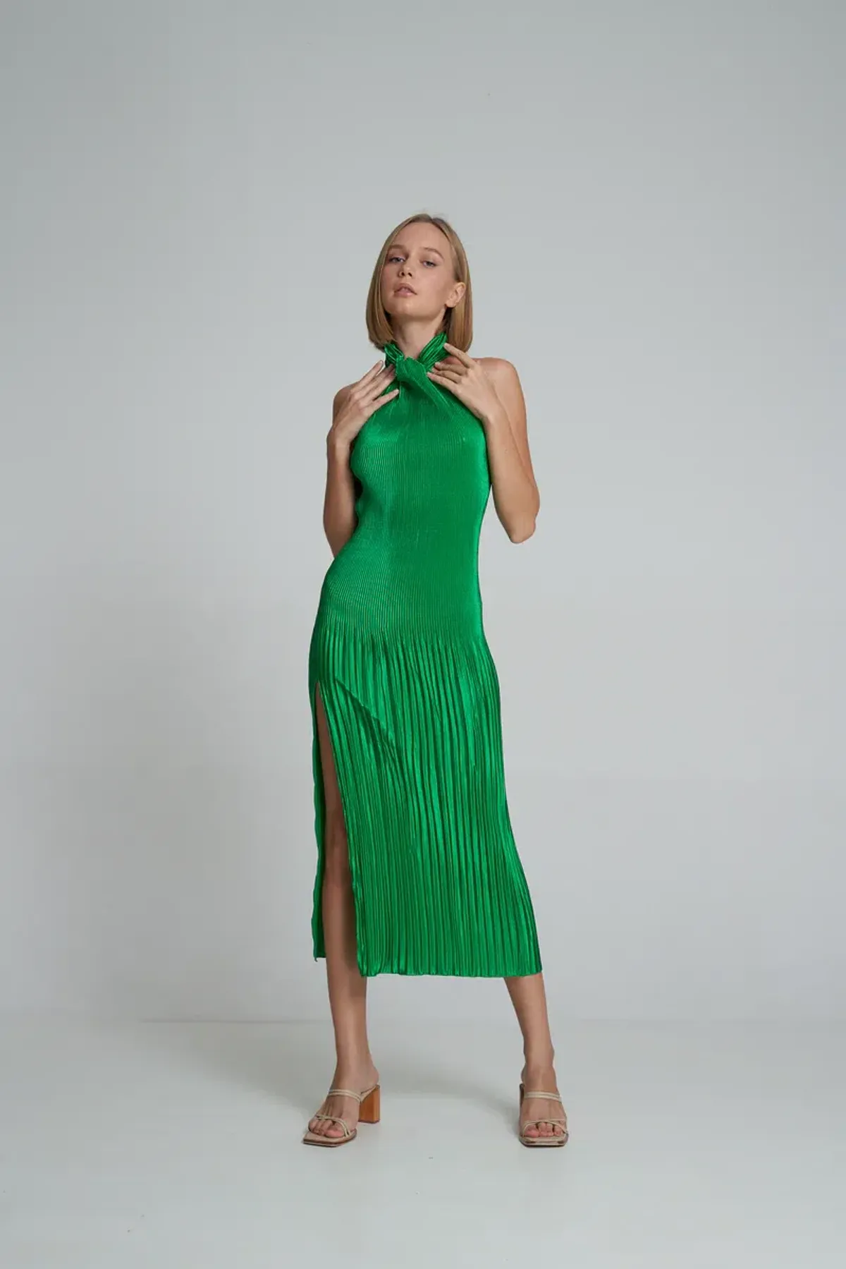 Lidee Soiree Halter Midi Dress in Bright Green Size 10 - Image 1