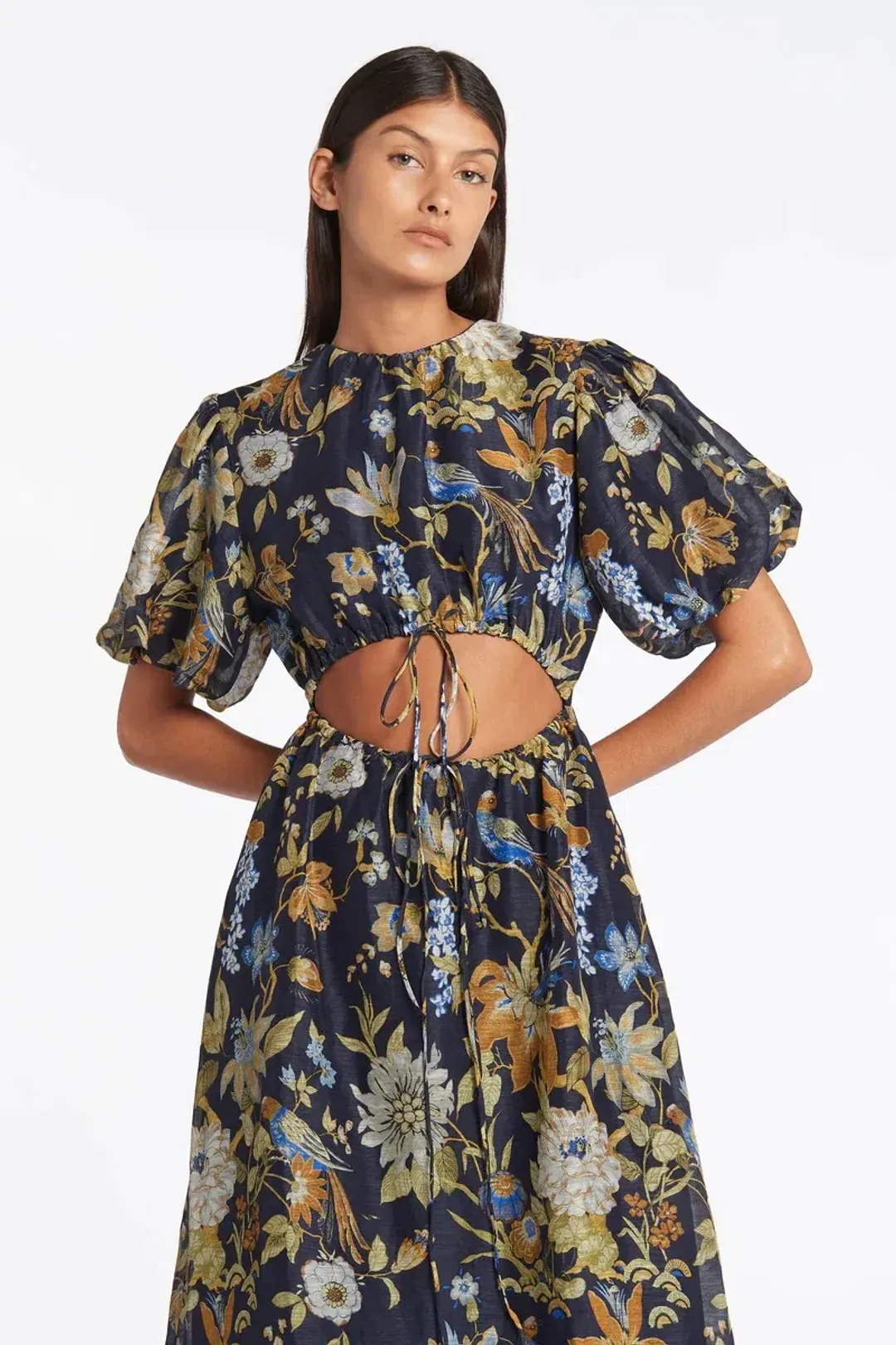 Sir The Label Lilian Puff Sleeve Maxi Dress In Delia Print Navy Size AU 8 for rent on The Volte - main image