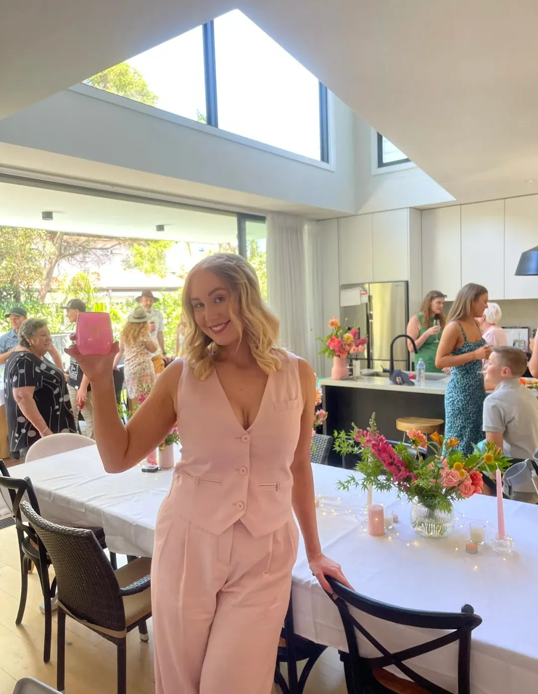 Shona Joy Sara Oversized Tailored Vest Size 8 and Tailored Wide Leg Pants Size 10 Set Powdered Pink for rent on The Volte - main image