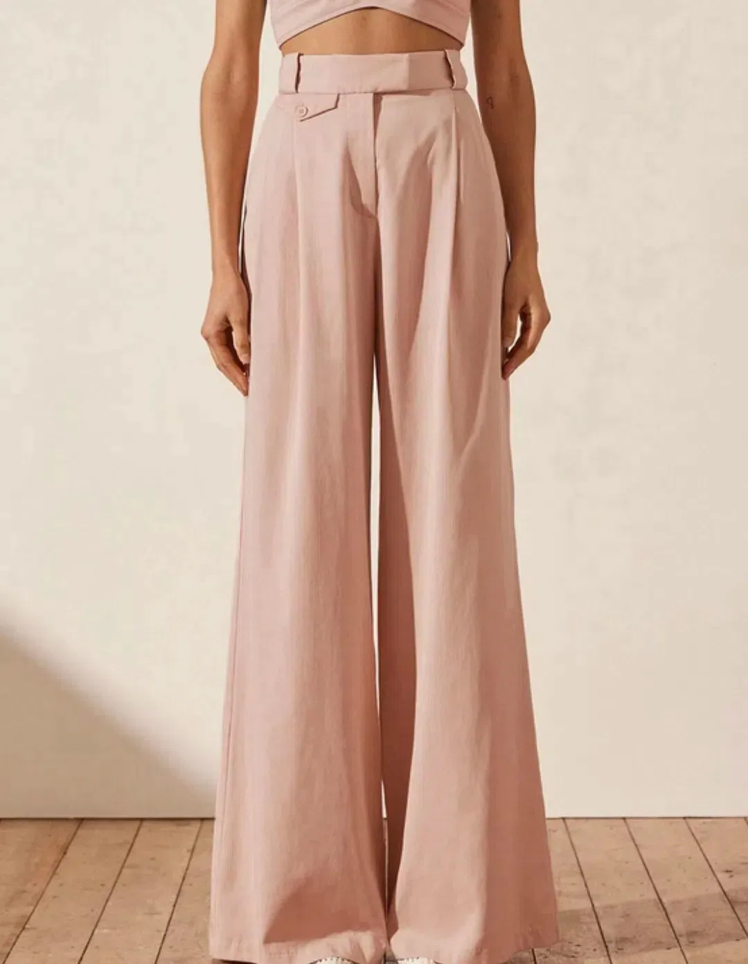 Shona Joy Sara Oversized Tailored Vest Size 8 and Tailored Wide Leg Pants Size 10 Set Powdered Pink for rent on The Volte - main image