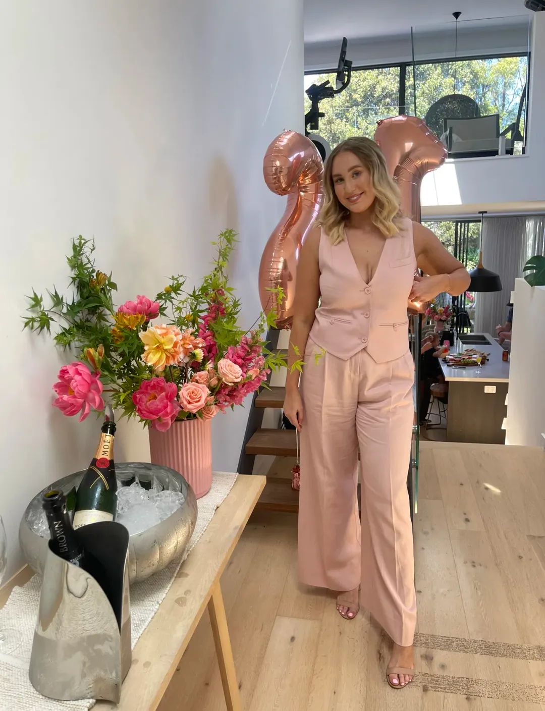 Shona Joy Sara Oversized Tailored Vest Size 8 and Tailored Wide Leg Pants Size 10 Set Powdered Pink for rent on The Volte - main image