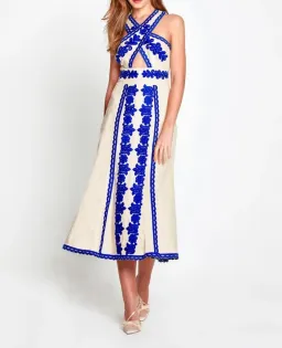 Alice McCall Wild Horses Midi Dress Cream/Blue Size 8 / S for rent on The Volte - image 1