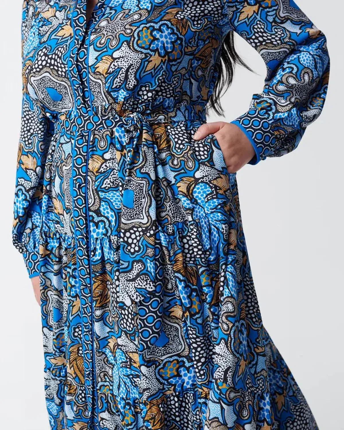 Diane Von Furstenberg Alea Midi Shirt Dress in Floral Patch Blue Dot Geo Size AU 14 - Image 2