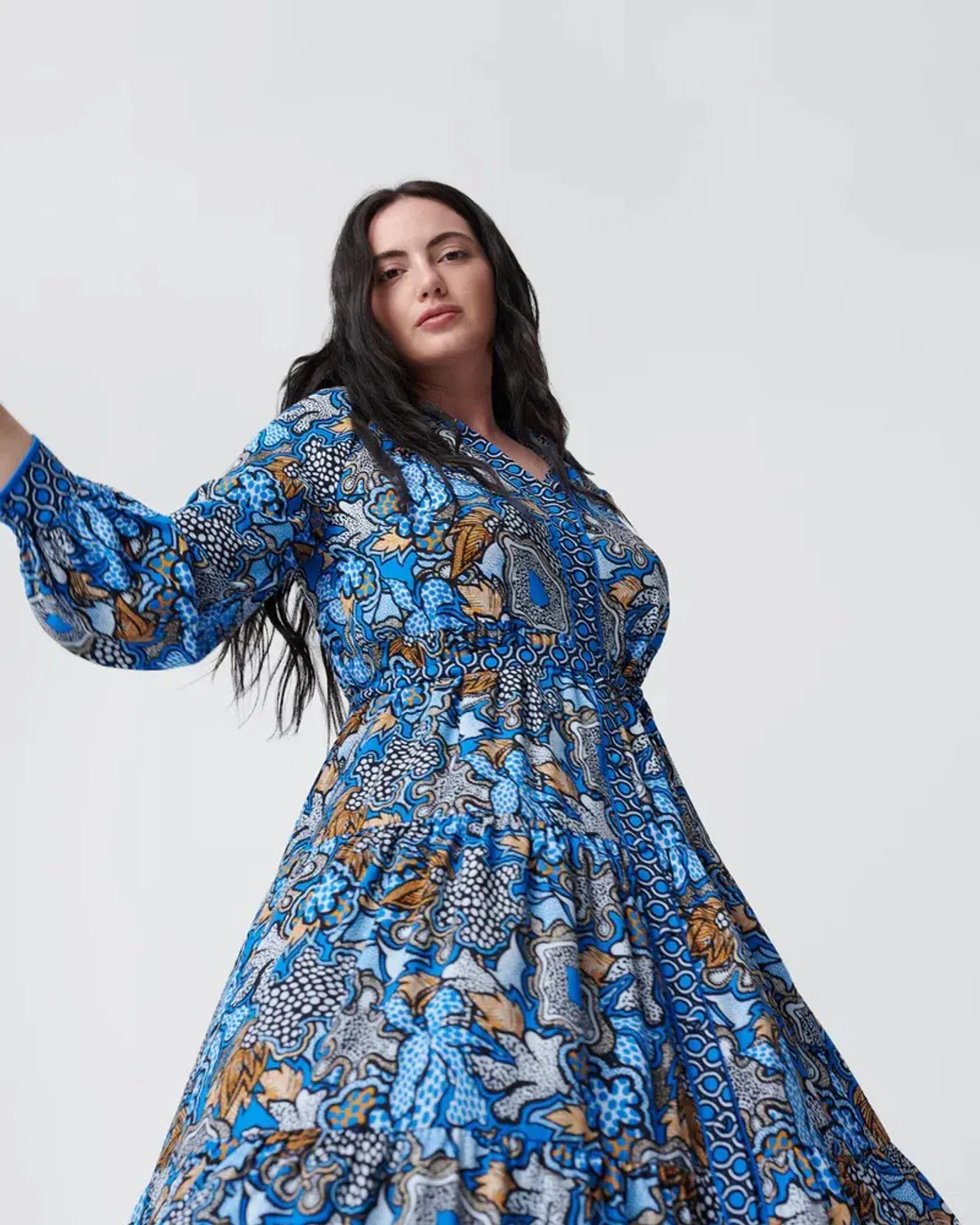 Diane Von Furstenberg Alea Midi Shirt Dress in Floral Patch Blue Dot Geo Size AU 14 - Image 3