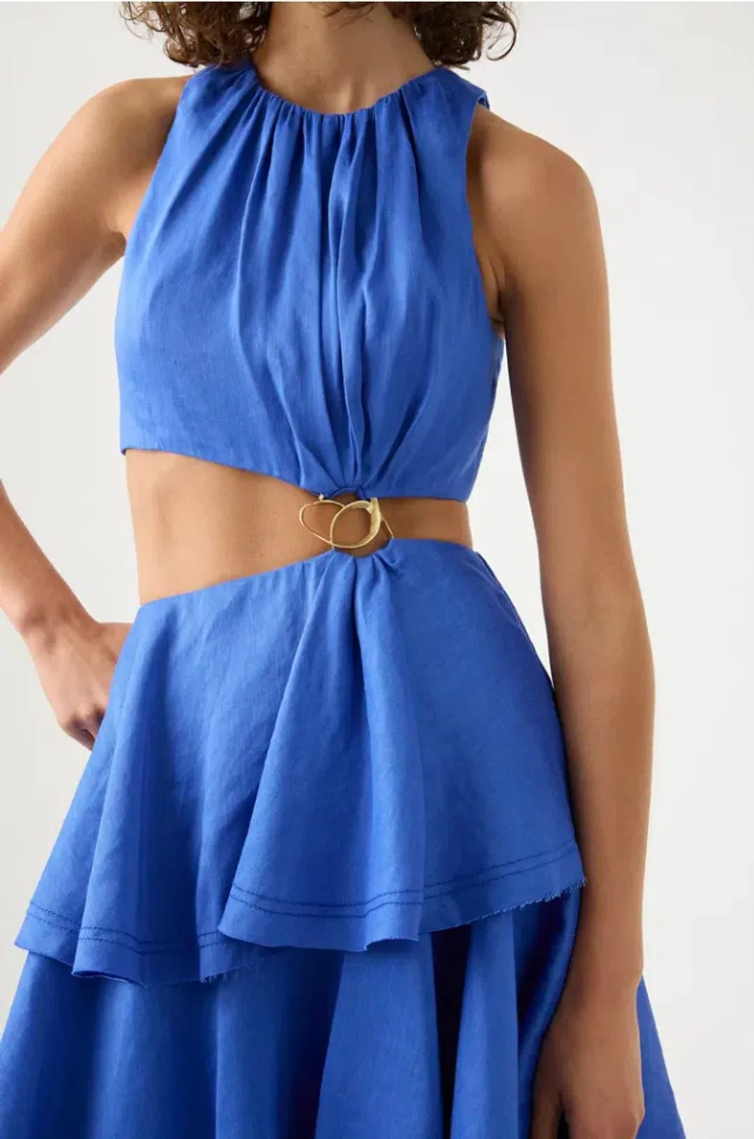Aje Wave Cut Out Ring Midi Dress Marine Blue Size AU 6 for rent on The Volte - main image
