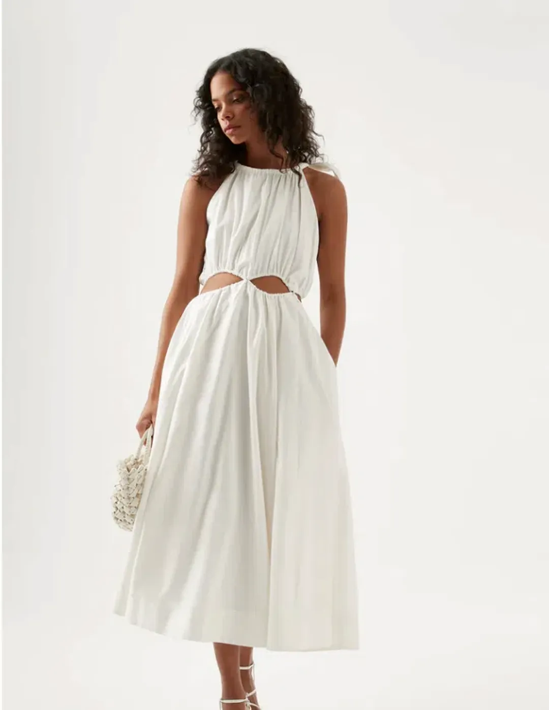 Aje Henriette Tie Strap Midi Dress Ivory Size 8 / S for rent on The Volte - main image