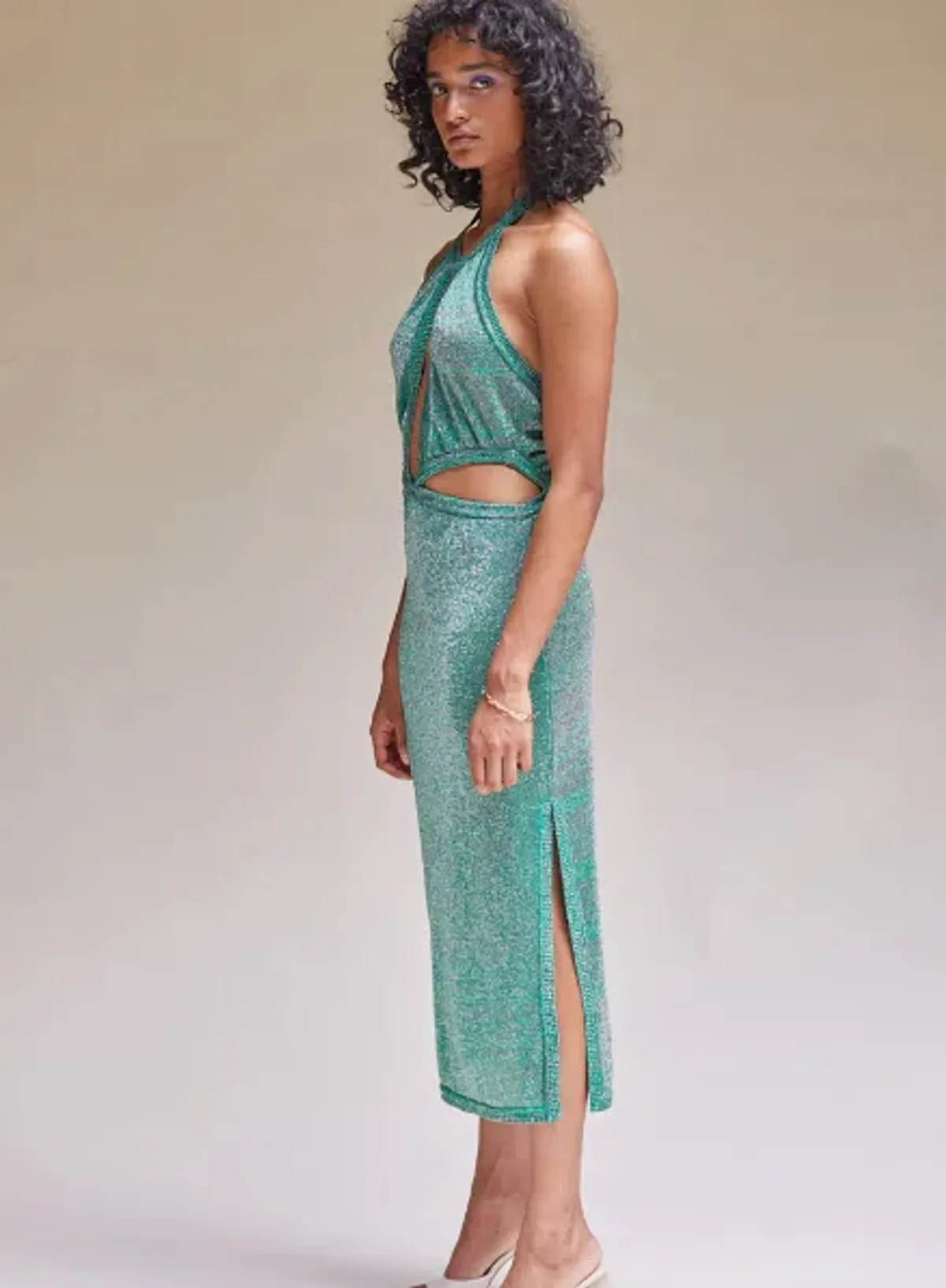 Suboo Aylish Halter Midi Dress in Green Metallic Size 6 - Image 2