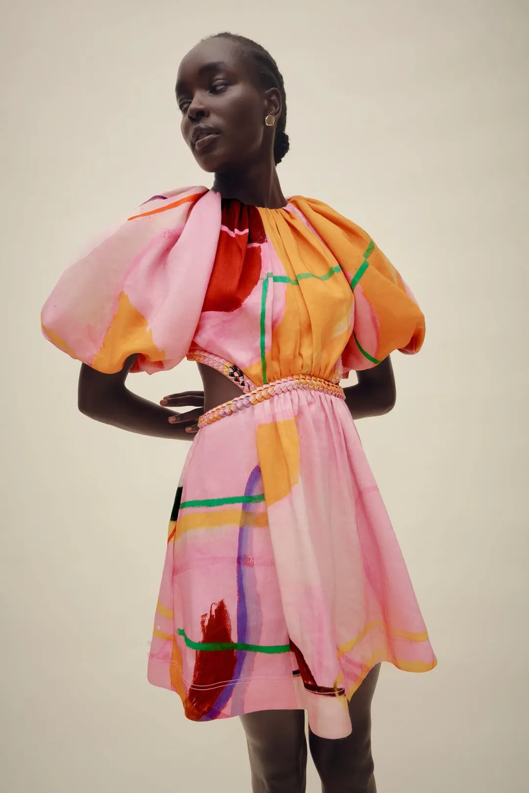 Aje Capucine Puff Sleeve Mini Dress Print Size 16 / 2XL for rent on The Volte - main image