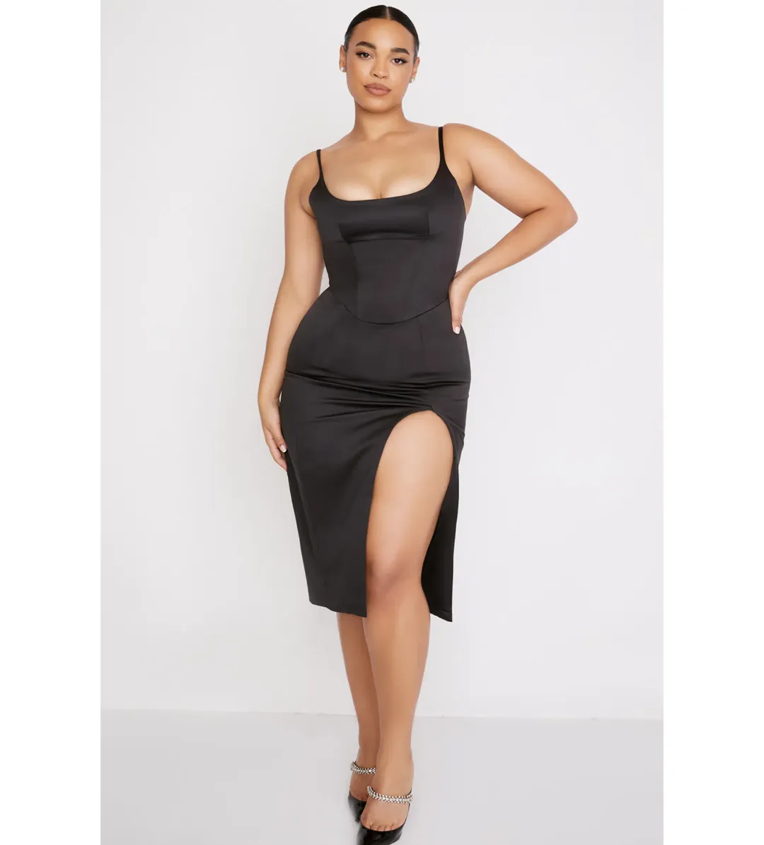 House of CB Casimira Satin Corset Midi Dress Black Size Au 8 for rent on The Volte - main image