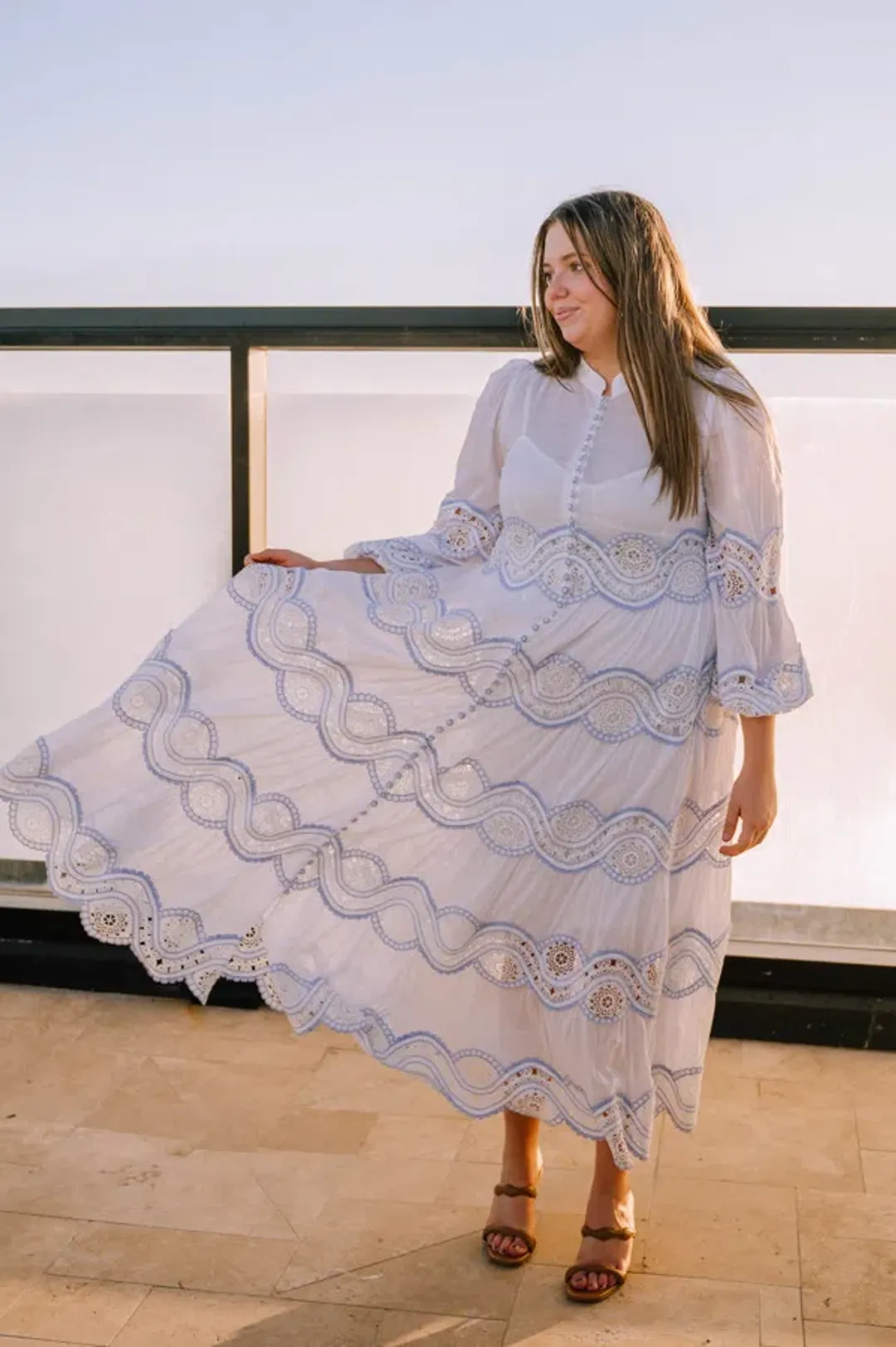 Zimmermann Cira Tiered Trimmed Dress White Size AU 16 for rent on The Volte - main image