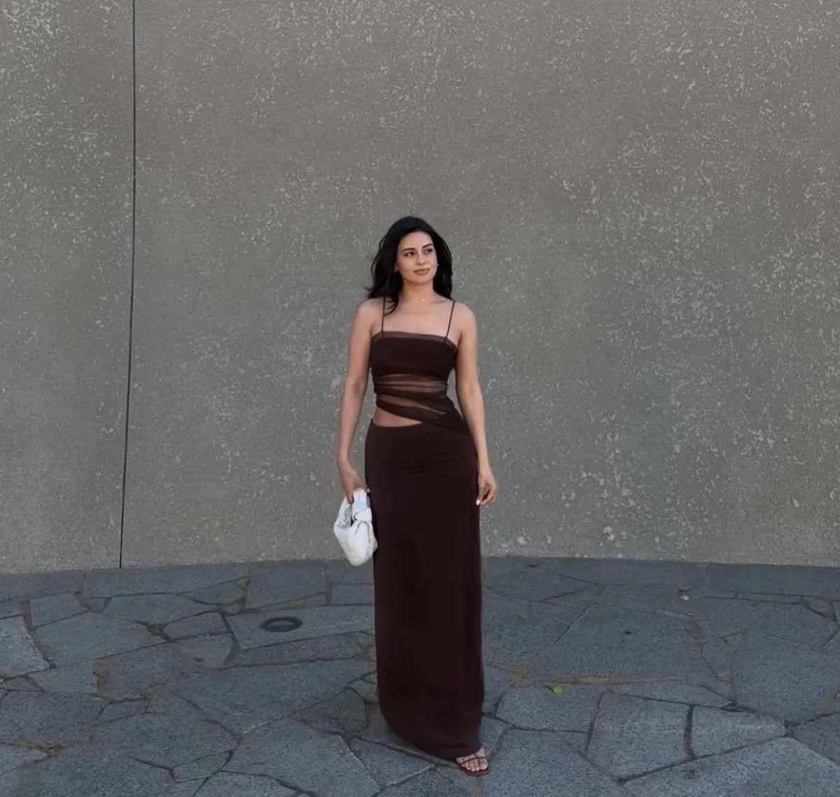 Christopher Esber Sheer Panel Dress Brown Size 6 - Image 4