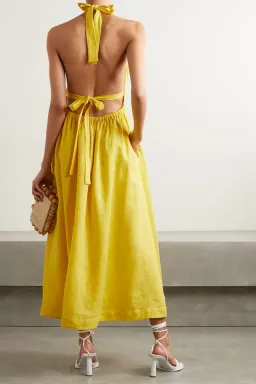 Zimmerman Shelly Linen Halter Neck Mini Dress Yellow Size 2/Au 12 for rent on The Volte - image 3