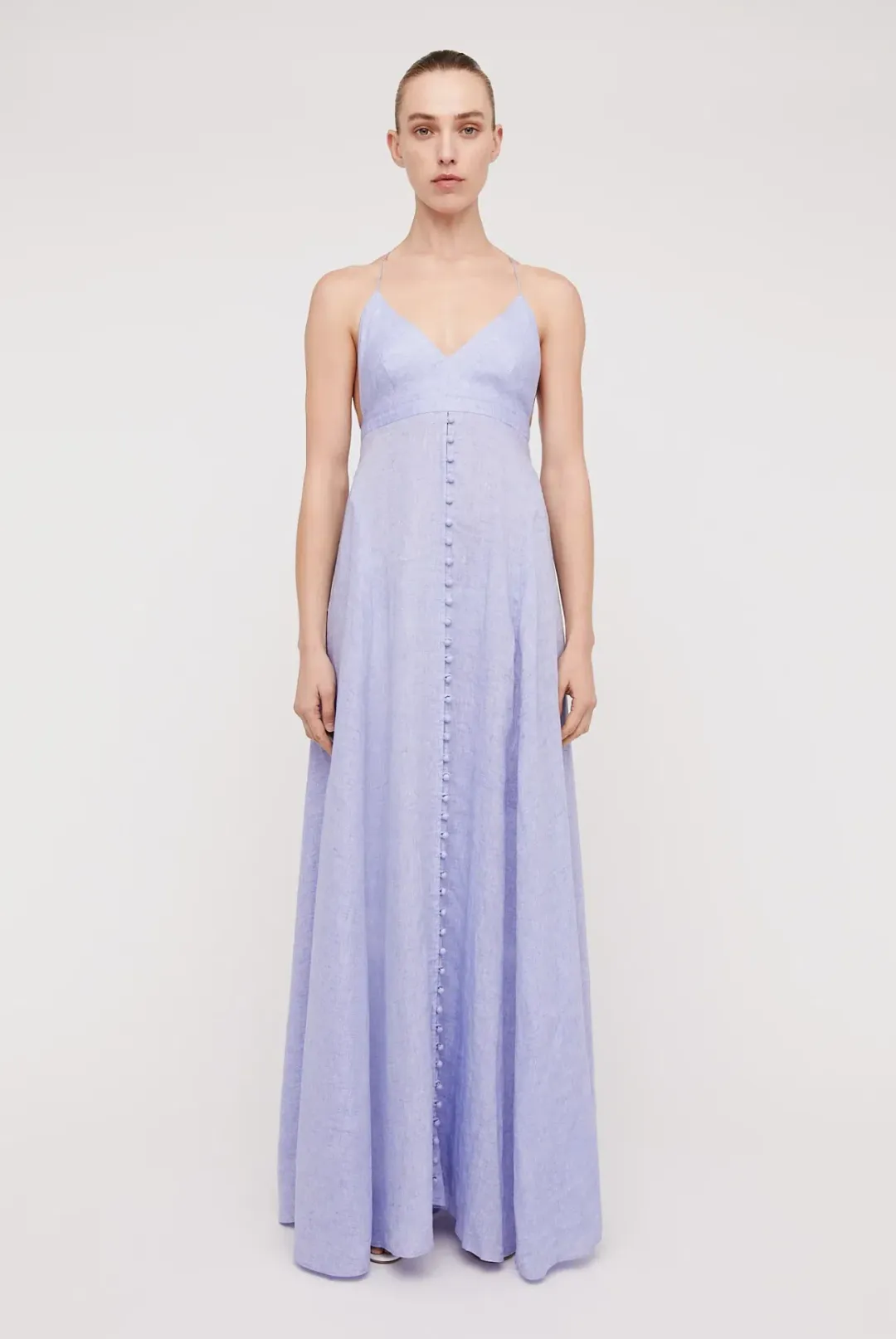 Scanlan Theodore Italian Linen Shoestring Dress Lilac Size 8 for rent on The Volte - main image