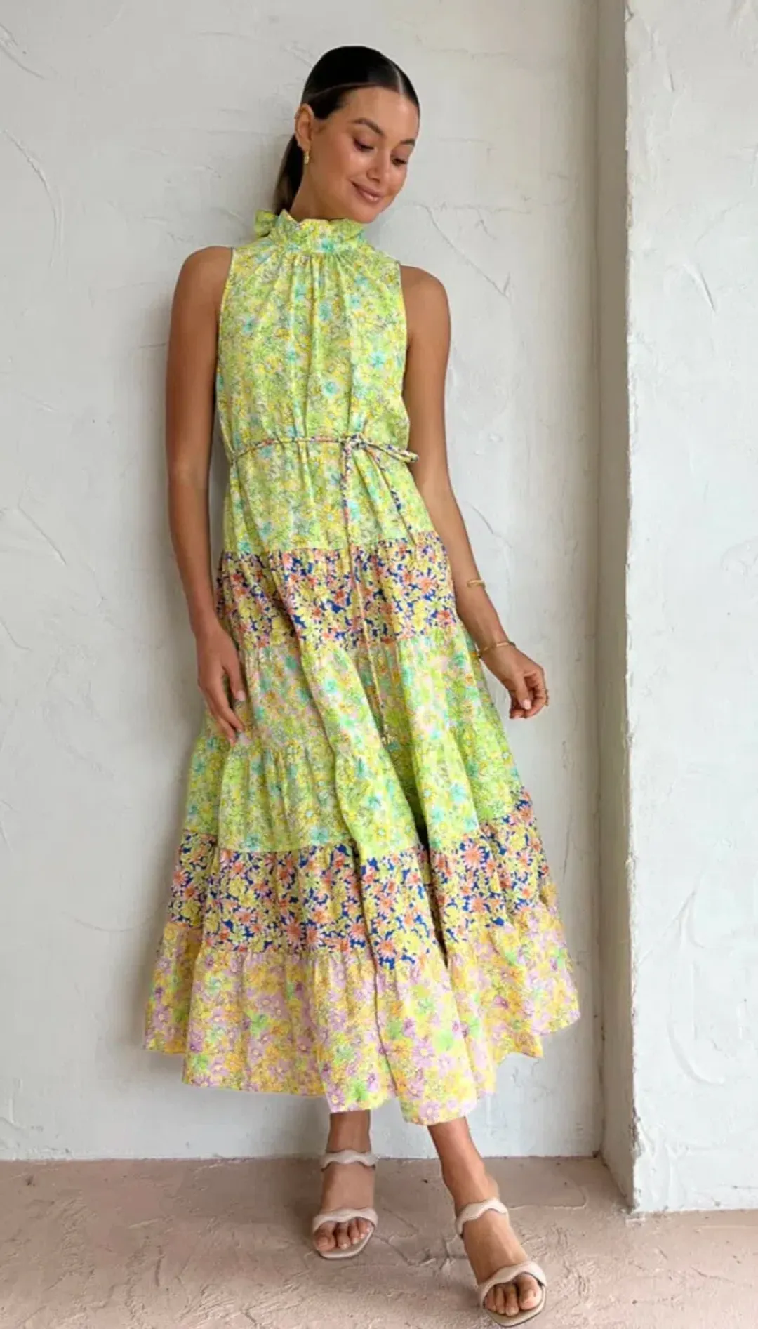 Alemais Daisy Spliced Midi Dress Multi Floral Size 10 for rent on The Volte - main image