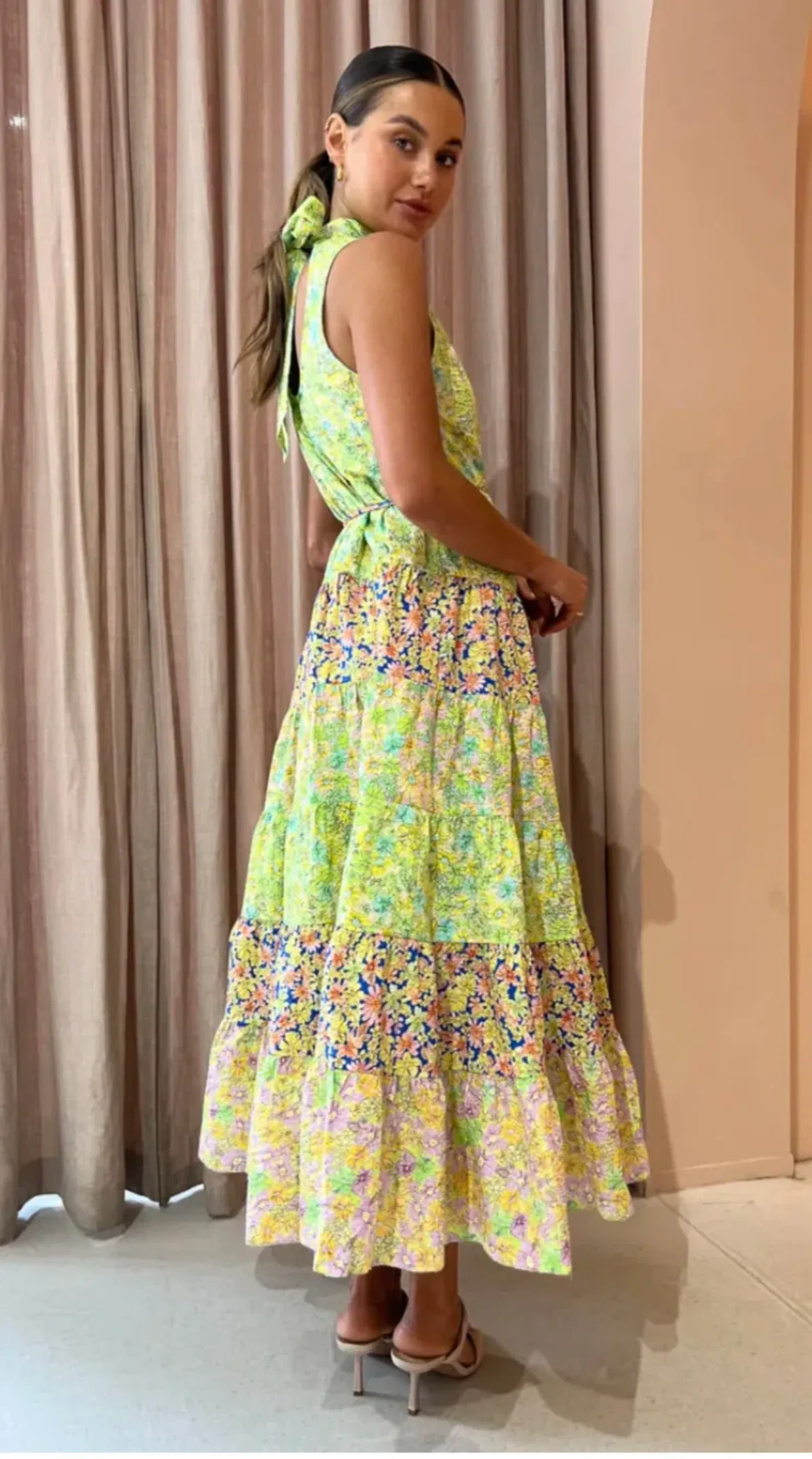 Alemais Daisy Spliced Midi Dress Multi Floral Size 10 - Image 3