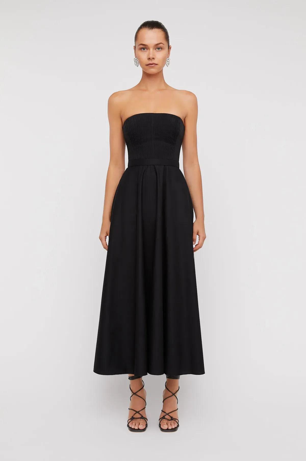 Scanlan Theodore Crepe Knit Cotton Strapless Dress Black Size 8 for rent on The Volte - main image