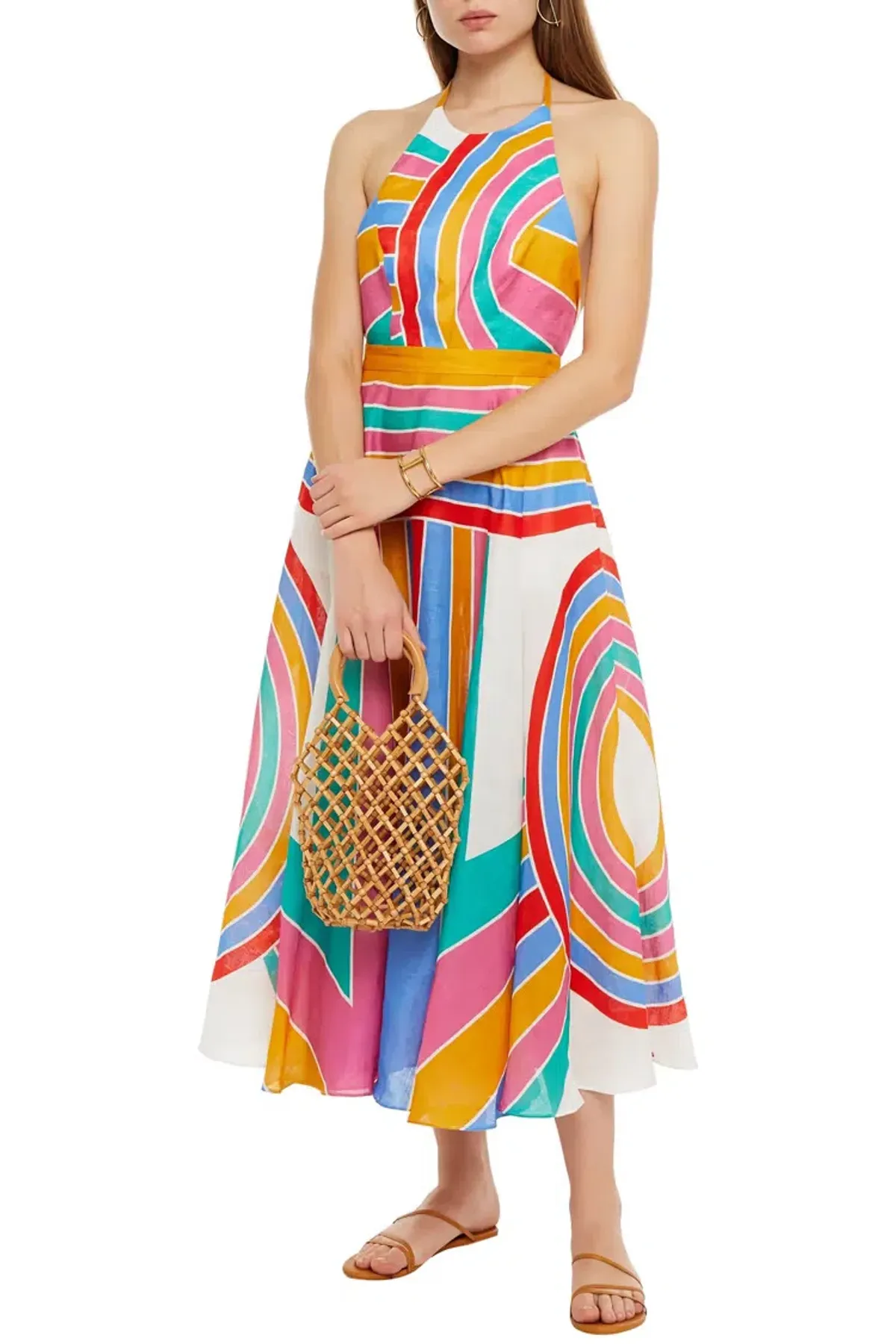 Zimmermann Fiesta Rainbow Halter Midi Dress Multi Color Size 1 / Au 10 - Image 1