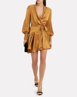 Zimmermann Wrap Dress Gold Size 0 / AU 8 for rent on The Volte - image 1