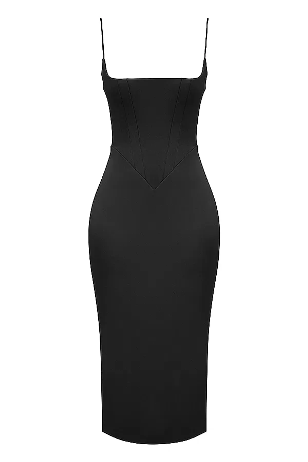 House of CB Anais Satin Pointed Corset Midi Dress Black Size 10 - Image 4