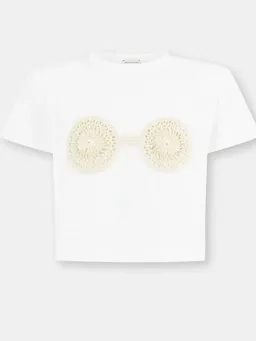 Magda Butrym Feather Crochet Mini Skirt cream and crochet T-shirt Size 36 / Au 8 for rent on The Volte - image 3