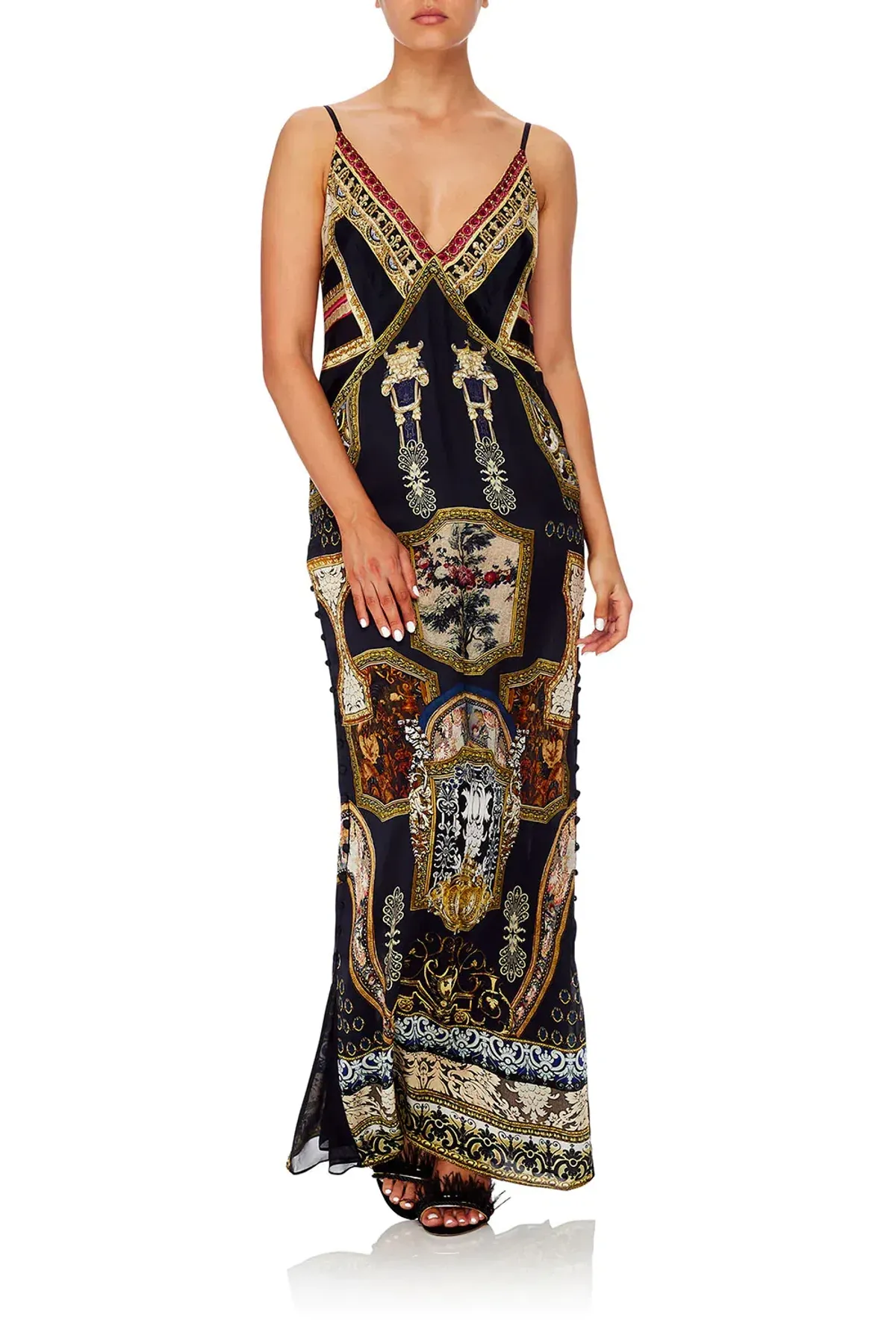 Camilla Midnight Meeting Long Godet Maxi Slip Dress Size 8 - Image 1