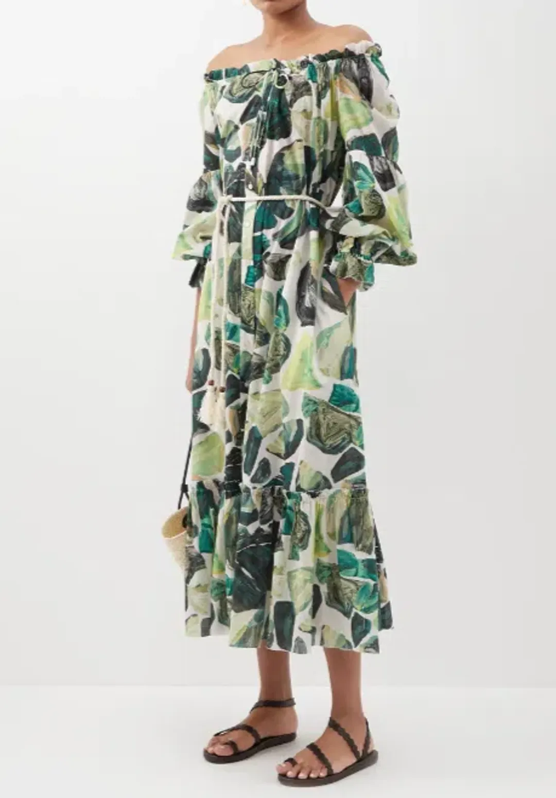 Alemais Siena Off Shoulder Dress Green Size 12 for rent on The Volte - main image