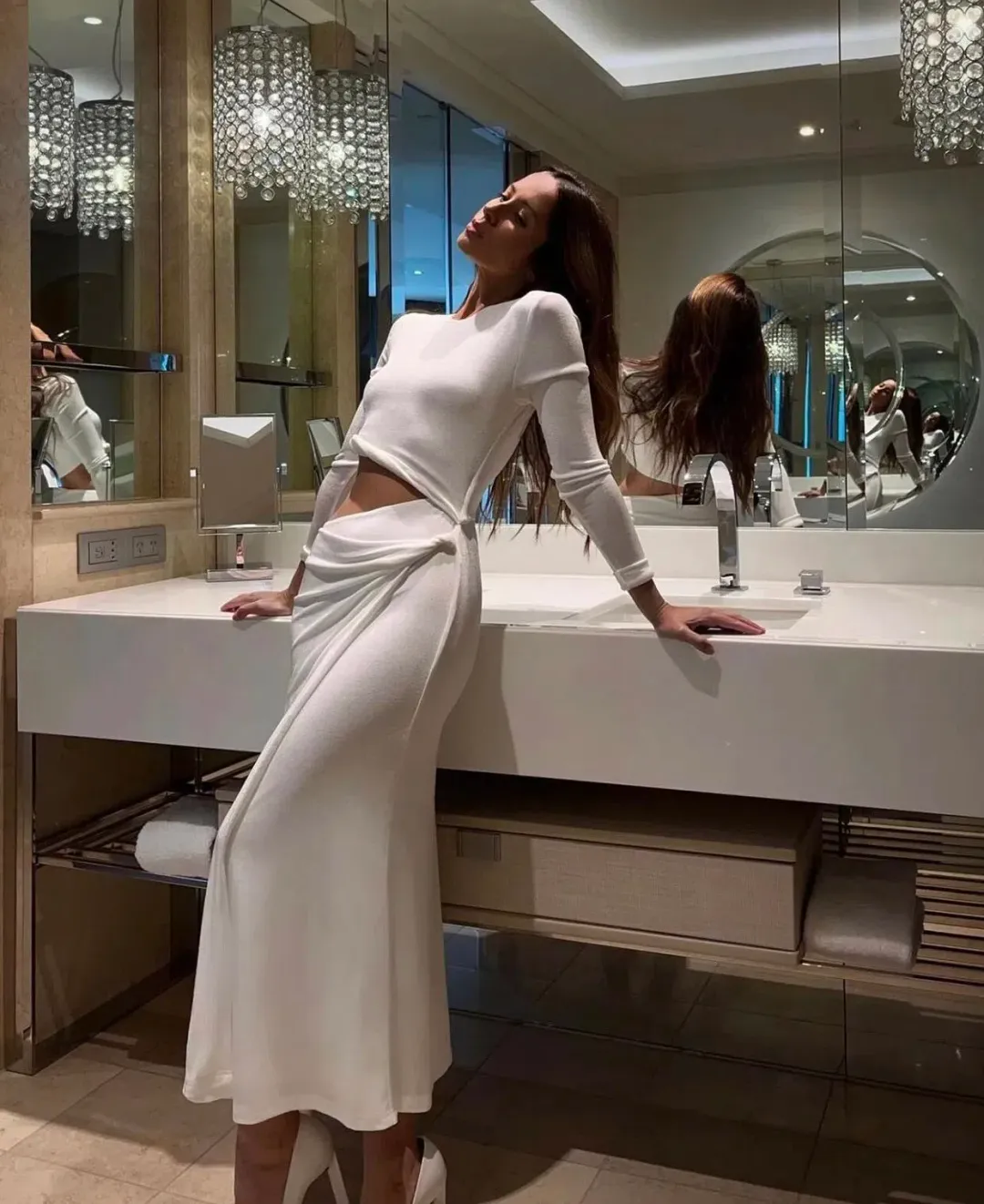 MISHA Arma Slinky Midi Dress White Size 6/XS for rent on The Volte - main image