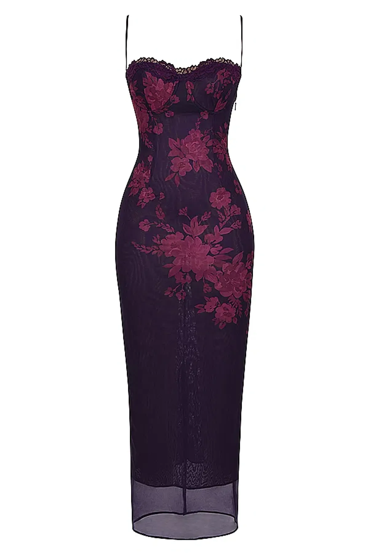 House of CB Aiza Mesh Maxi Dress Grape Floral Size 8 - Image 5