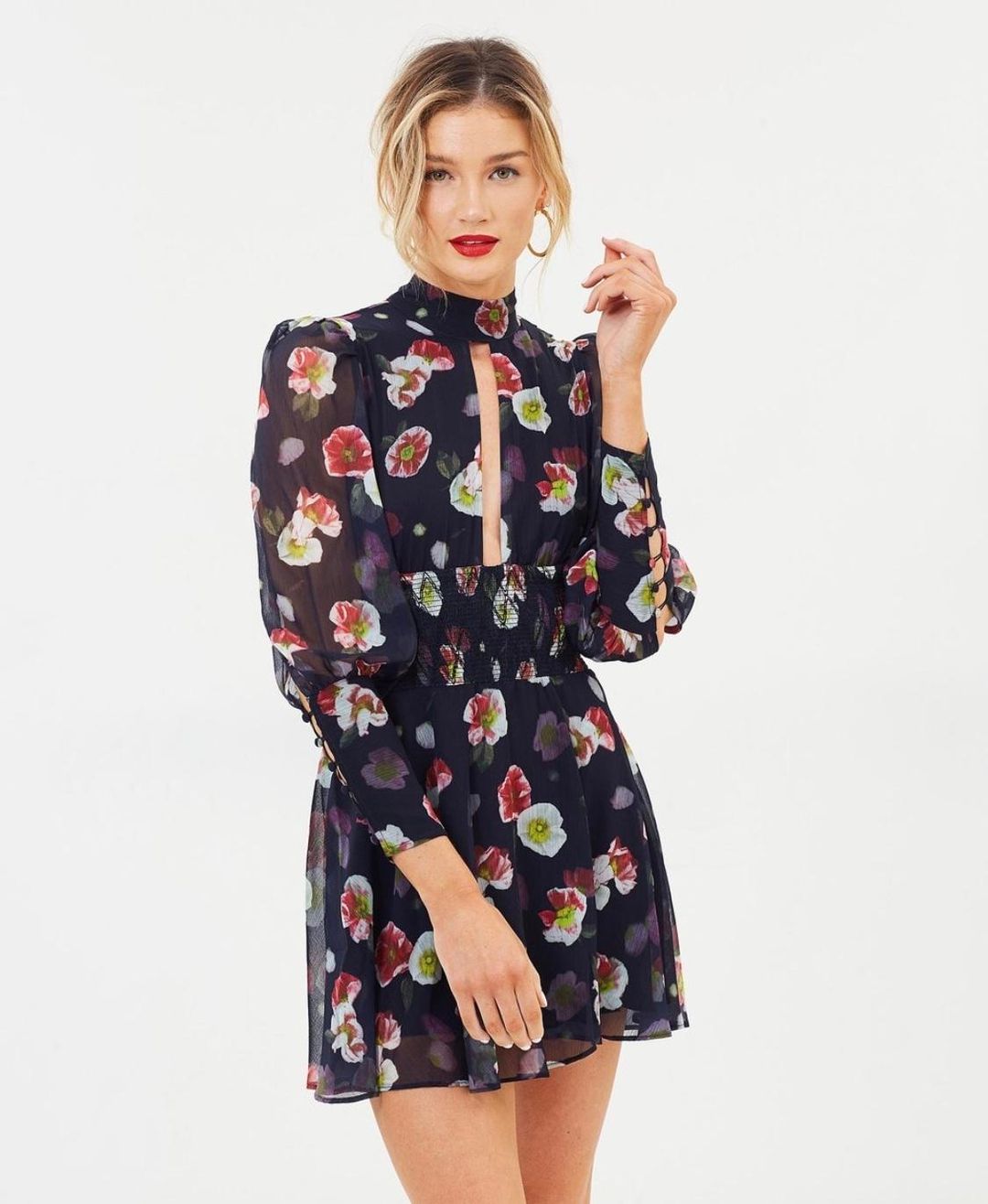 Misha Floral Mini Dress Black Size 8 for rent on The Volte - main image