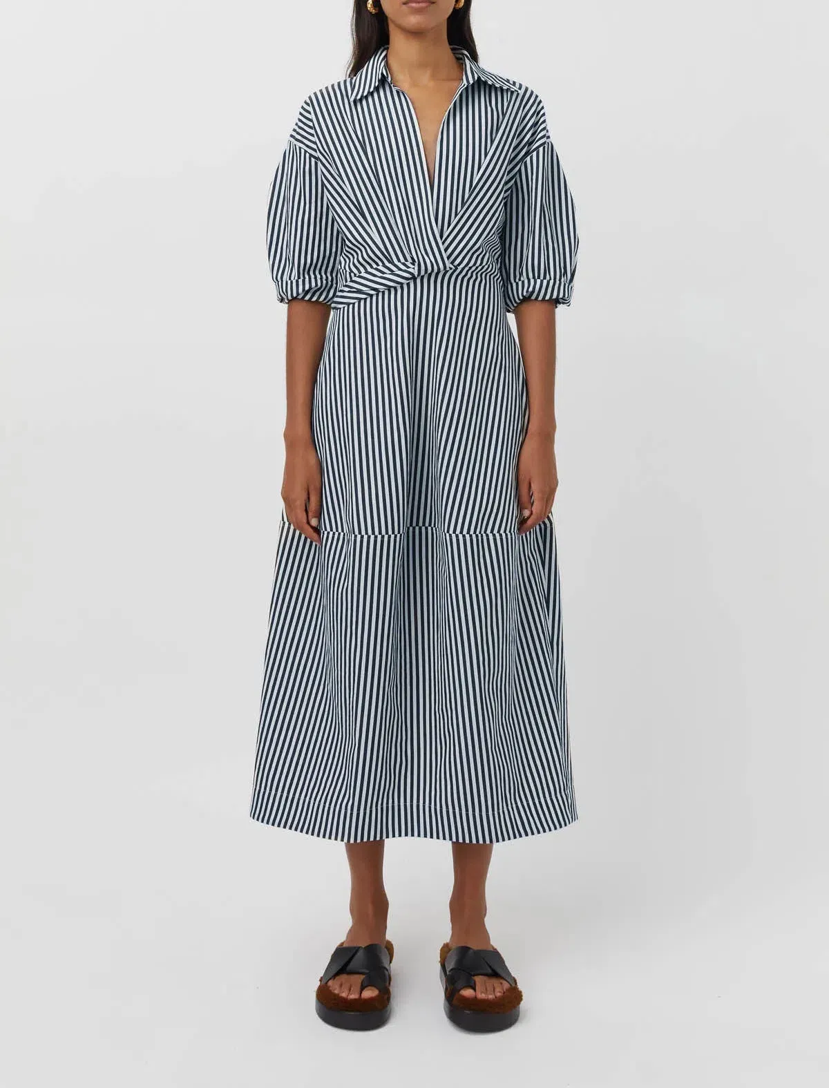 Camilla and Mark Flynn Cocoon Dress in Navy/White Stripe Size 14 - Image 1